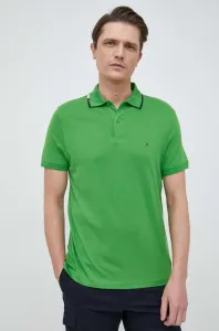 Polo tričko Tommy Hilfiger pánske, zelená farba, jednofarebné #7513583