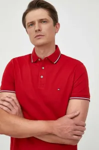 Polo tričko Tommy Hilfiger pánsky, červená farba, jednofarebný