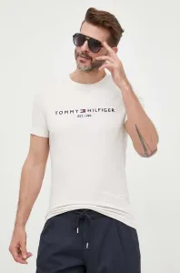 Bavlnené tričko Tommy Hilfiger pánsky,béžová farba,s nášivkou,MW0MW11797