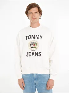 Bavlnená mikina Tommy Jeans pánska, béžová farba, s nášivkou #6327340