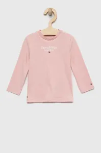 Tričko s dlhým rukávom pre bábätká Tommy Hilfiger ružová farba, s potlačou