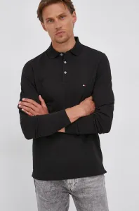 Tričko s dlhým rukávom Tommy Hilfiger pánske, čierna farba, jednofarebné