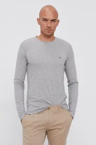 Tričko s dlhým rukávom Tommy Hilfiger pánske, šedá farba, jednofarebné #7789499