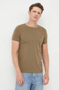 Tričko Tommy Hilfiger pánske, zelená farba, jednofarebné