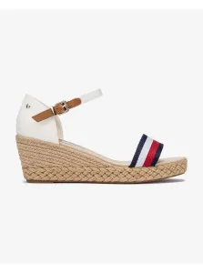 White Women's Wedge Sandals Tommy Hilfiger Shimmery Ribbon - Ladies #1055473
