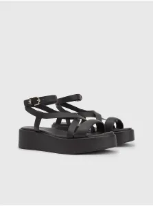 Čierne dámske kožené sandále na platforme Tommy Hilfiger #7209900