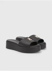 Black Women's Leather Slippers on the Tommy Hilfiger Platform - Ladies #7209873