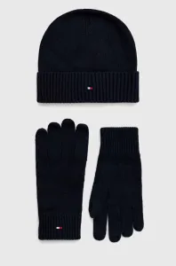 Čiapka a rukavice Tommy Hilfiger tmavomodrá farba