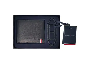 Kožená peňaženka + kľúčenka Tommy Hilfiger pánsky, čierna farba