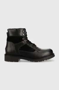 Kožené členkové topánky Tommy Hilfiger pánske, čierna farba #8220118