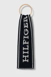 Vlnený šál Tommy Hilfiger tmavomodrá farba, vzorovaný