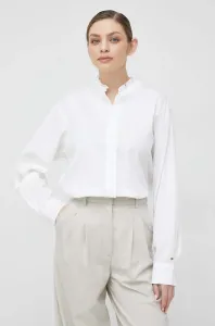 Bavlnená košeľa Tommy Hilfiger dámska, biela farba, voľný strih, so stojačikom #6983029