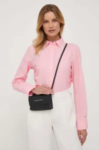 Bavlnená košeľa Tommy Hilfiger dámska, ružová farba, voľný strih, s klasickým golierom #8921282