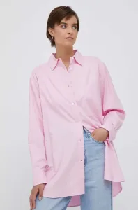 Bavlnená košeľa Tommy Hilfiger dámska, ružová farba, voľný strih, s klasickým golierom #8920663