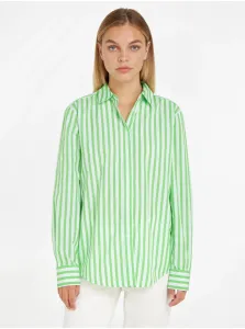 Bavlnená košeľa Tommy Hilfiger dámska, zelená farba, regular, s klasickým golierom #6986931
