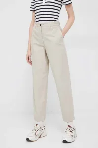 Bavlnené nohavice Tommy Hilfiger béžová farba, rovné, vysoký pás