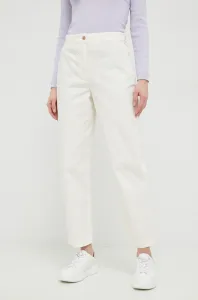 Bavlnené nohavice Tommy Hilfiger biela farba, rovné, vysoký pás