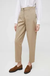 bavlnené nohavice Tommy Hilfiger dámske, béžová farba, strih chinos, vysoký pás #4236574