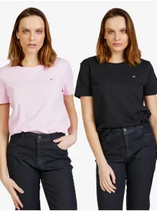 Sada dvoch dámskych tričiek v ružovej a čiernej farbe Tommy Jeans #196986