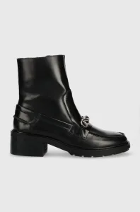 Kožené členkové topánky Tommy Hilfiger TOMMY TWIST HARDWARE dámske, čierna farba, na plochom podpätku, FW0FW06763
