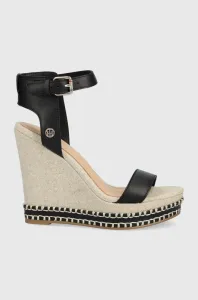 Kožené sandále Tommy Hilfiger dámske, čierna farba, na kline #7198669