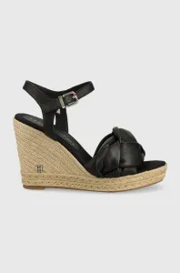 Kožené sandále Tommy Hilfiger Th Waves High Wedge dámske, čierna farba, na kline #7007542