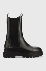 Kožené topánky chelsea Tommy Hilfiger Monochromatic Chelsea Boot dámske, čierna farba, na plochom podpätku, #288894