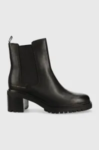 Kožené topánky chelsea Tommy Hilfiger Outdoor Chelsea Mid Heel Boot dámske, čierna farba, na podpätku, #8721535