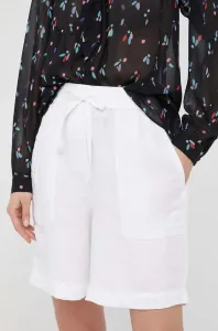Ľanové šortky Tommy Hilfiger dámske, biela farba, jednofarebné, vysoký pás #7398334