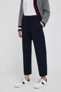 Nohavice Tommy Hilfiger dámske, tmavomodrá farba, cigaretový strih, vysoký pás #9341283