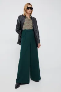 Nohavice Tommy Hilfiger dámske, zelená farba, rovné, vysoký pás #293039