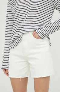 Rifľové krátke nohavice Tommy Hilfiger dámske, biela farba, jednofarebné, vysoký pás #6984967