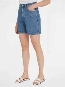 Rifľové krátke nohavice Tommy Hilfiger dámske, jednofarebné, vysoký pás