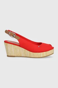 Sandále Tommy Hilfiger ICONIC ELBA SLING BACK WEDGE dámske, červená farba, na kline, FW0FW04788