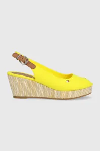 Sandále Tommy Hilfiger ICONIC ELBA SLING BACK WEDGE dámske, žltá farba, na kline, FW0FW04788