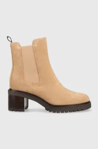 Semišové topánky chelsea Tommy Hilfiger Outdoor Chelsea Mid Heel Boot dámske, béžová farba, na podpätku, #8505404