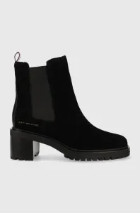 Semišové topánky chelsea Tommy Hilfiger Outdoor Chelsea Mid Heel Boot dámske, čierna farba, na podpätku, #5965548