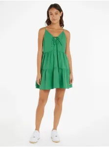 Bavlnené šaty Tommy Jeans zelená farba, mini, áčkový strih #6067810
