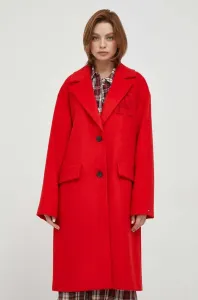 Vlnený kabát Tommy Hilfiger červená farba, prechodný, oversize #9081342