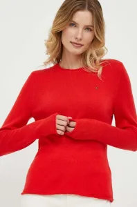 Vlnený sveter Tommy Hilfiger dámsky, červená farba, tenký