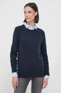 Vlnený sveter Tommy Hilfiger dámsky, tmavomodrá farba, tenký #8751635