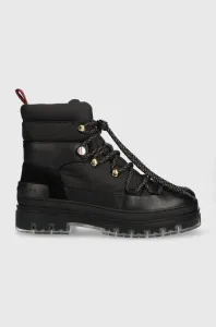 Workery Tommy Hilfiger Laced Outdoor Boot dámske, čierna farba, na platforme, jemne zateplené #8171206