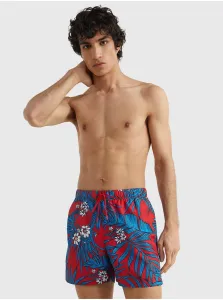 Blue and Red Mens Patterned Swimwear Tommy Hilfiger Drawstring Prin - Men #6068702