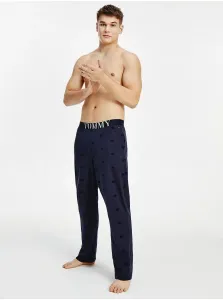 Tmavomodré vzorované pánske pyžamové nohavice Tommy Hilfiger Underwear