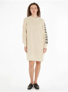 Bavlnené šaty Tommy Hilfiger béžová farba, mini, oversize #7970099