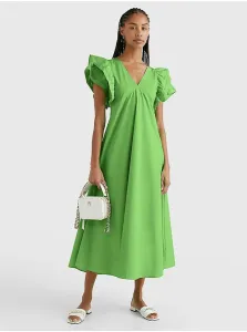 Bavlnené šaty Tommy Hilfiger zelená farba, maxi, áčkový strih #4916685