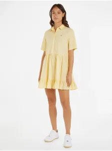 Bavlnené šaty Tommy Jeans žltá farba, mini, áčkový strih