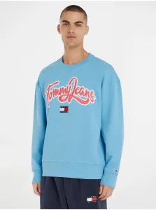 Light Blue Mens Sweatshirt Tommy Jeans College Pop Text Crew - Men #6068632