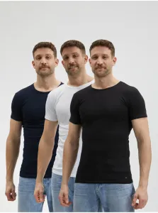 Tommy Hilfiger Set of three men's basic T-shirts in black, dark blue and white Tomm - Men