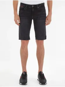 Rifľové krátke nohavice Tommy Jeans pánske, čierna farba